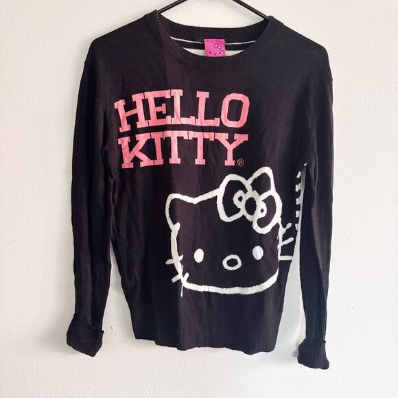Hello Kitty Sz S Lightweight Graphic Print Sweater Striped Back Cuffed Sleeves - Picture 1 of 12
